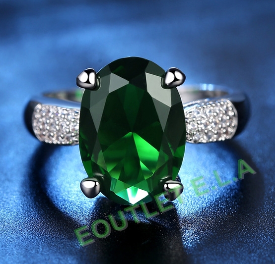 OVAL GREEN CZ WHITE GOLD DRESS RING-size 9
